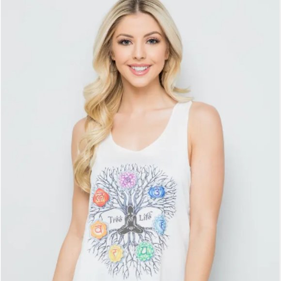 Chakra with Tree of Life Print Graphic Tanktop - Picture 1 of 9